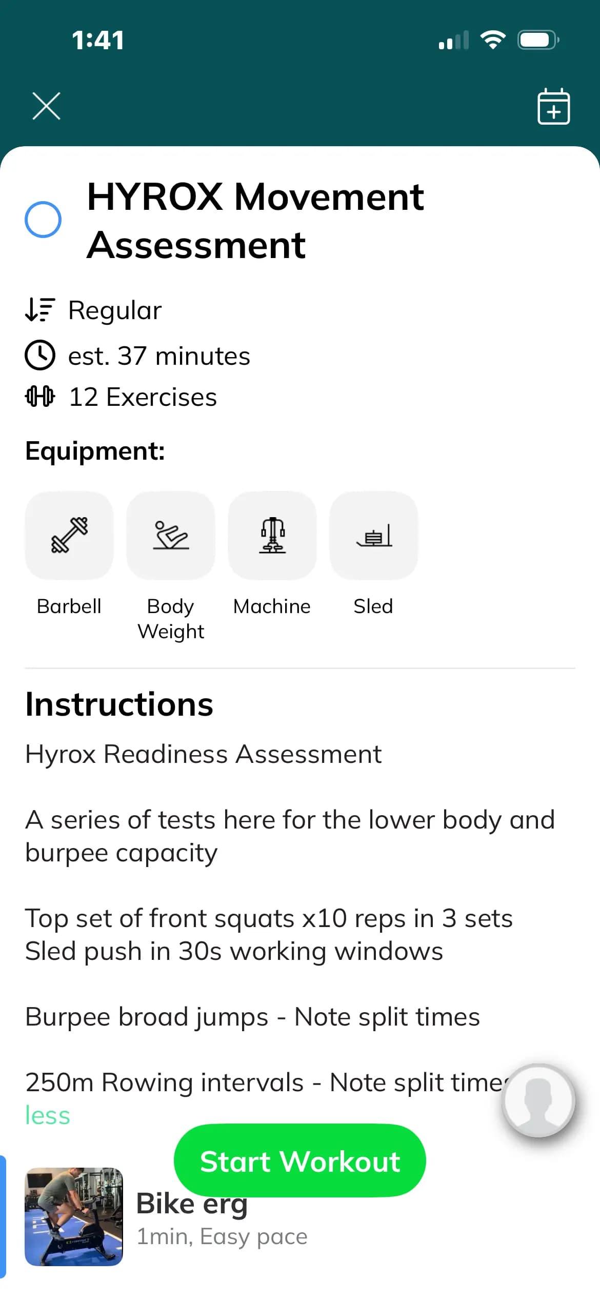 HYROX readiness assessment in the everybody app